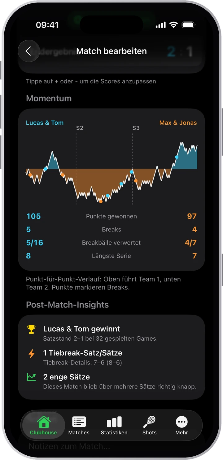 Momentum-Grafik eines Matches mit Breaks und Serien