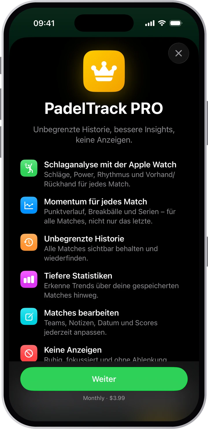 PadelTrack PRO in der App